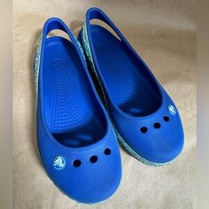 Crocs Kadee Ballet Slingback Flats Blue with Green Glitter Hearts Girls Size C13